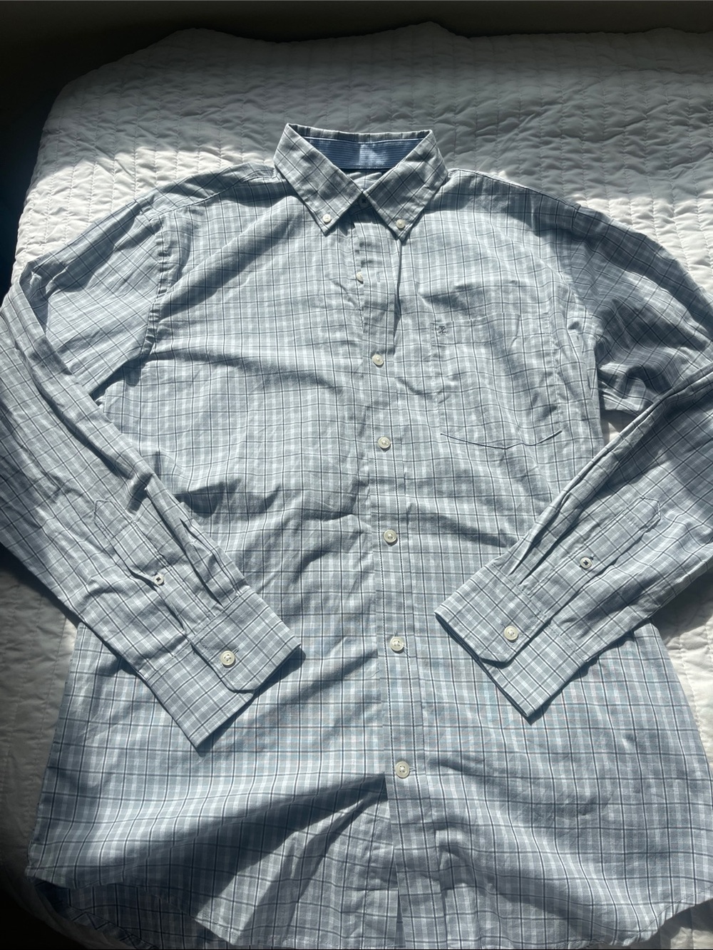 Izod Light Blue Plaid Button-Down Dress Shirt